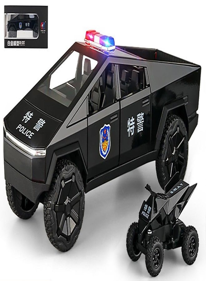 FEXXA سيارة FEXXA بمقياس 1:24، مصنوعة من سبيكة معدنية حصرية، تعمل بنظام السحب للخلف، نموذج مصغر مع صوت وإضاءة، لعبة سيارة صغيرة للأطفال، سيارة لعبة معدنية مع صوت وإضاءة (شاحنة شرطة تسلا سايبر - متعددة الألوان) - Image 1